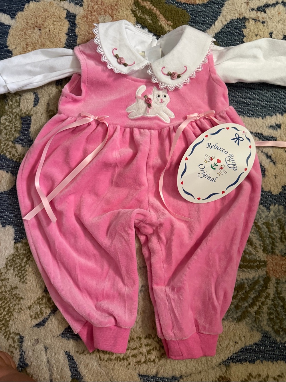 Pink Cat Velour One-Piece Bodysuit for Kids
